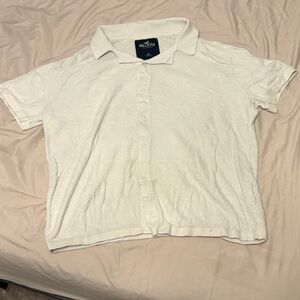 Hollister Men's White Knit Short Sleeved Button Down
